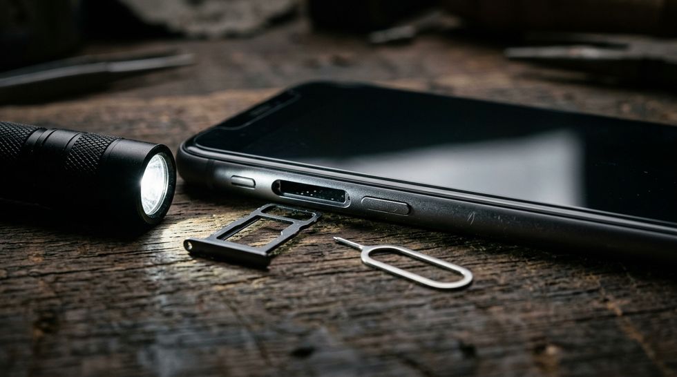 Проверка индикатора влаги в слоте SIM-карты iPhone фонариком