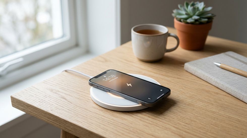iPhone на беспроводной зарядке MagSafe