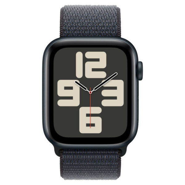 Apple Watch SE 2024, 40 мм корпус из алюминия цвета Тёмная ночь, темно-синий текстильный ремешок