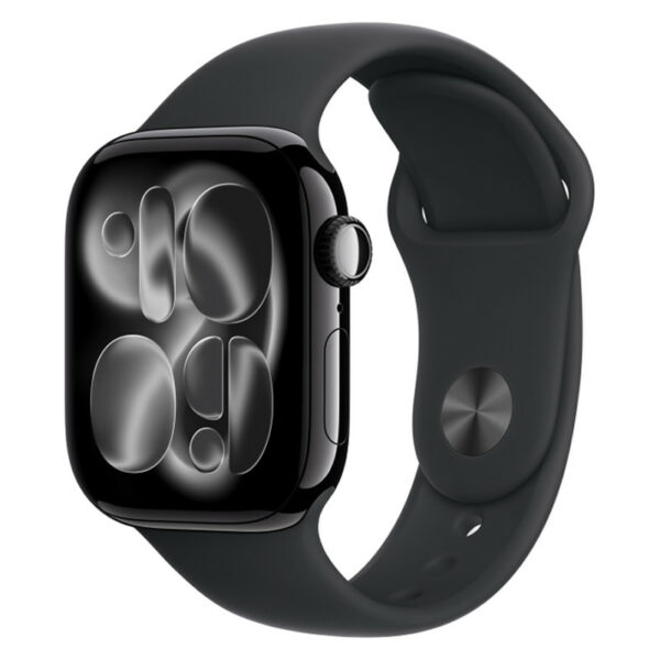 Apple Watch Series 11, 42 мм корпус из алюминия цвета Черный глянец, черный спортивный ремешок