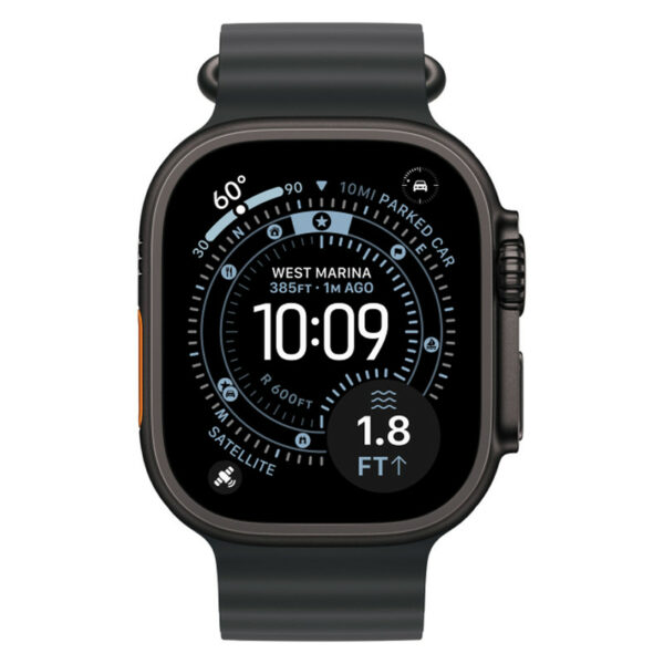 Apple Watch Ultra 3, 49 мм корпус из титана цвета Черный титан, ремешок Ocean черного цвета