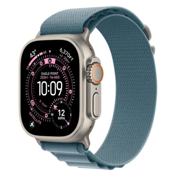 Apple Watch Ultra 3, 49 мм корпус из титана, ремешок Alpine голубого цвета