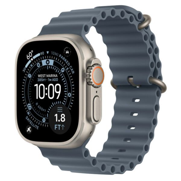 Apple Watch Ultra 3, 49 мм корпус из титана цвета натуральный титан, ремешок Ocean синего цвета