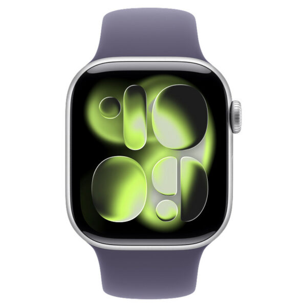 Apple Watch Series 11, 42 мм корпус из алюминия цвета Серебристый, фиолетовый спортивный ремешок