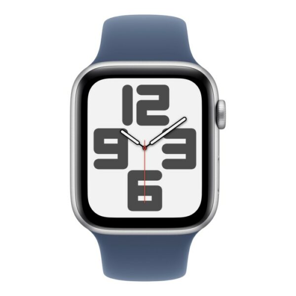 Apple Watch SE 2024, 40 мм корпус из алюминия Серебристого цвета, синий спортивный ремешок