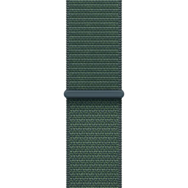 Apple Watch SE 2024, 44 мм корпус из алюминия цвет Сияющая звезда, темно-зеленый текстильный ремешок