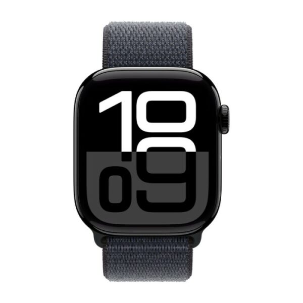 Apple Watch Series 10, 46 мм корпус из алюминия цвета Черный глянец, черный текстильный ремешок