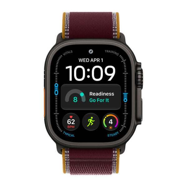 Apple Watch Ultra 4, 49 мм корпус из титана черного цвета, ремешок Trail бордовый